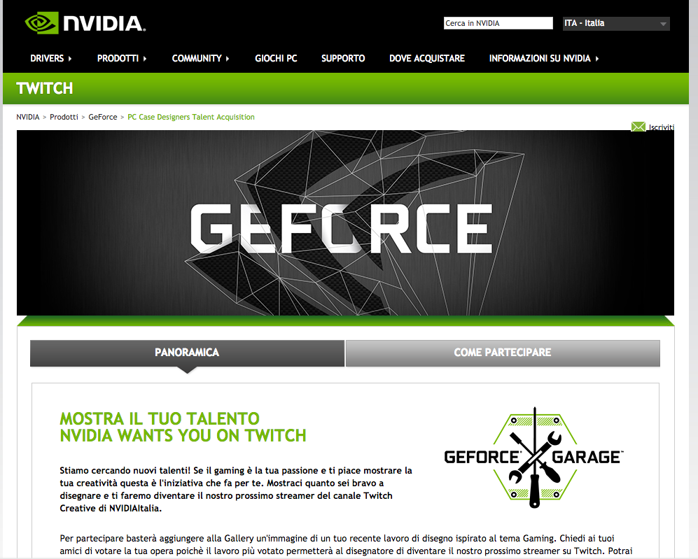 NVIDIA Mostra il tuo talento Webpage